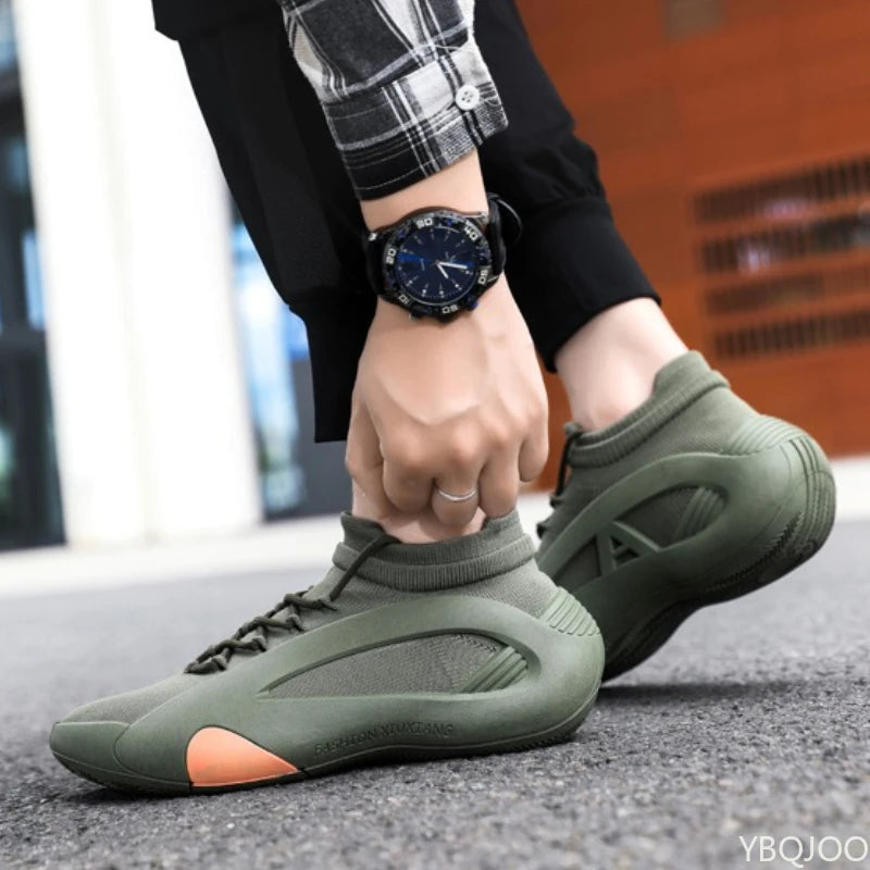 Spring and Autumn New Elastic Socks Men's Shoes Mid Top Breathable Thick Bottom Casual Large Size Men's Designer Shoes - ZOOMNSTORE