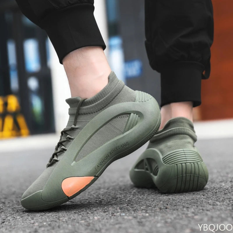 Spring and Autumn New Elastic Socks Men's Shoes Mid Top Breathable Thick Bottom Casual Large Size Men's Designer Shoes - ZOOMNSTORE