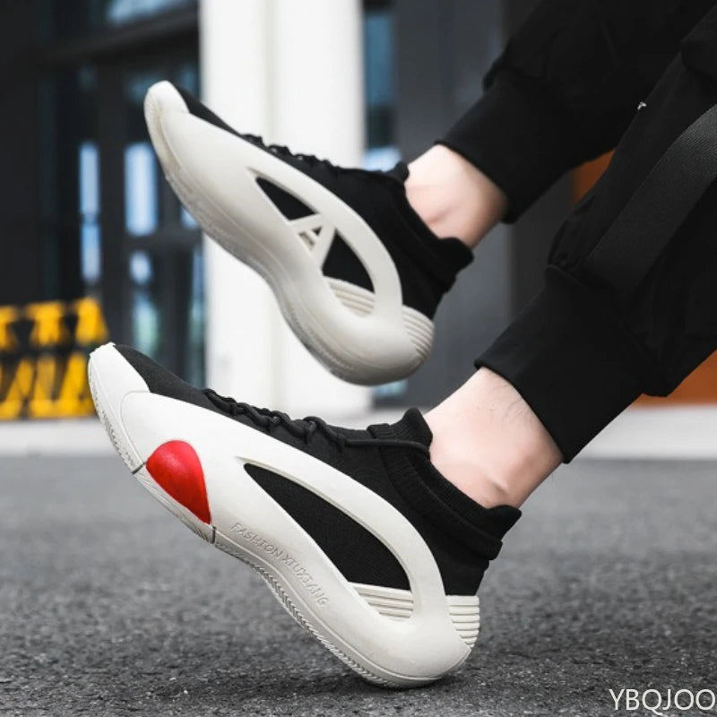 Spring and Autumn New Elastic Socks Men's Shoes Mid Top Breathable Thick Bottom Casual Large Size Men's Designer Shoes - ZOOMNSTORE