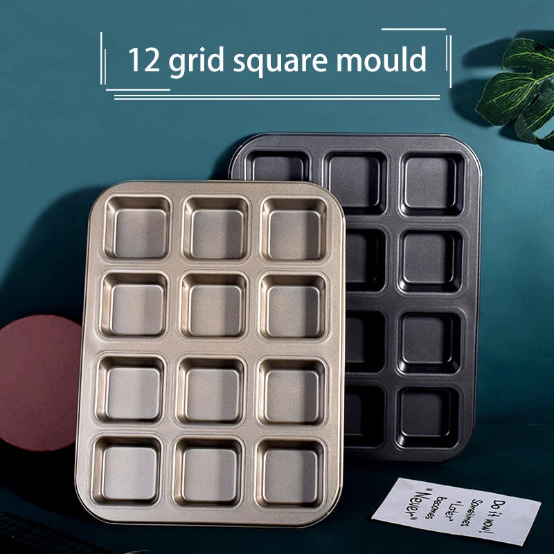 Square Cake Mold - 12 Grid Baking Pan Non-Stick Mini Bread Pan Oven Safe Tray - ZOOMNSTORE