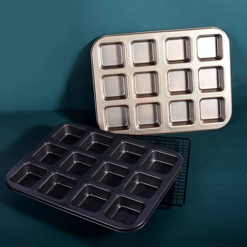 Square Cake Mold - 12 Grid Baking Pan Non-Stick Mini Bread Pan Oven Safe Tray - ZOOMNSTORE