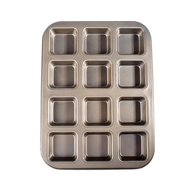 Square Cake Mold - 12 Grid Baking Pan Non-Stick Mini Bread Pan Oven Safe Tray - ZOOMNSTORE