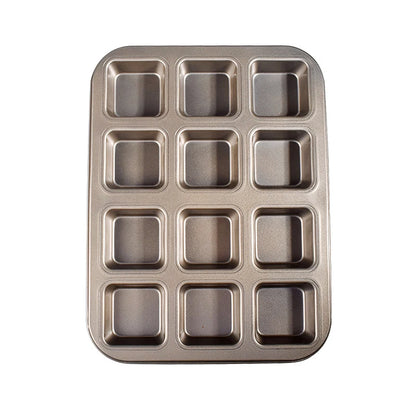 Square Cake Mold - 12 Grid Baking Pan Non-Stick Mini Bread Pan Oven Safe Tray - ZOOMNSTORE
