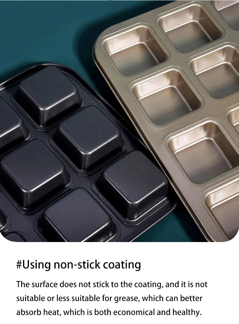 Square Cake Mold - 12 Grid Baking Pan Non-Stick Mini Bread Pan Oven Safe Tray - ZOOMNSTORE