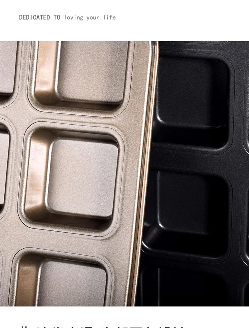 Square Cake Mold - 12 Grid Baking Pan Non-Stick Mini Bread Pan Oven Safe Tray - ZOOMNSTORE
