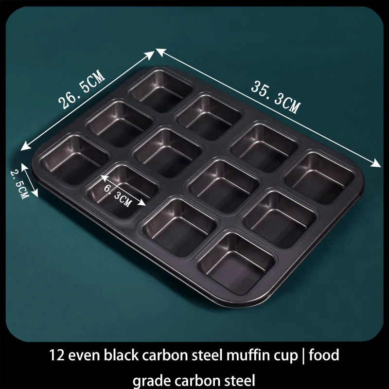 Square Cake Mold - 12 Grid Baking Pan Non-Stick Mini Bread Pan Oven Safe Tray - ZOOMNSTORE