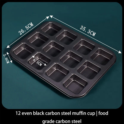 Square Cake Mold - 12 Grid Baking Pan Non-Stick Mini Bread Pan Oven Safe Tray - ZOOMNSTORE