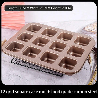 Square Cake Mold - 12 Grid Baking Pan Non-Stick Mini Bread Pan Oven Safe Tray - ZOOMNSTORE