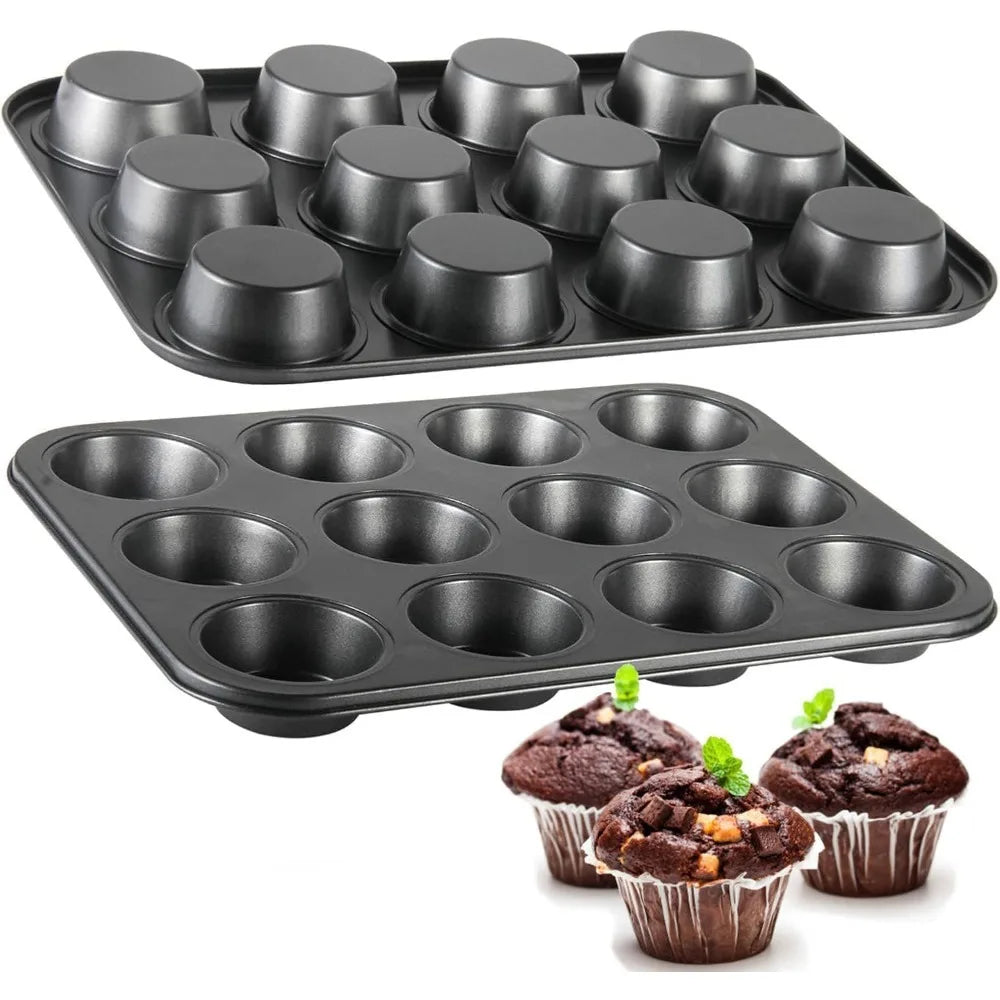 Square Cupcake Pan - 12 Cup Muffin Baking Tray Non Stick Carbon Steel Bakeware - ZOOMNSTORE