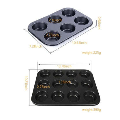 Square Cupcake Pan - 12 Cup Muffin Baking Tray Non Stick Carbon Steel Bakeware - ZOOMNSTORE