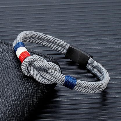 Black Stainless Steel Square Knot Rope Bracelet - Handmade Double-Layer France Flag Couple Jewelry - ZOOMNSTORE