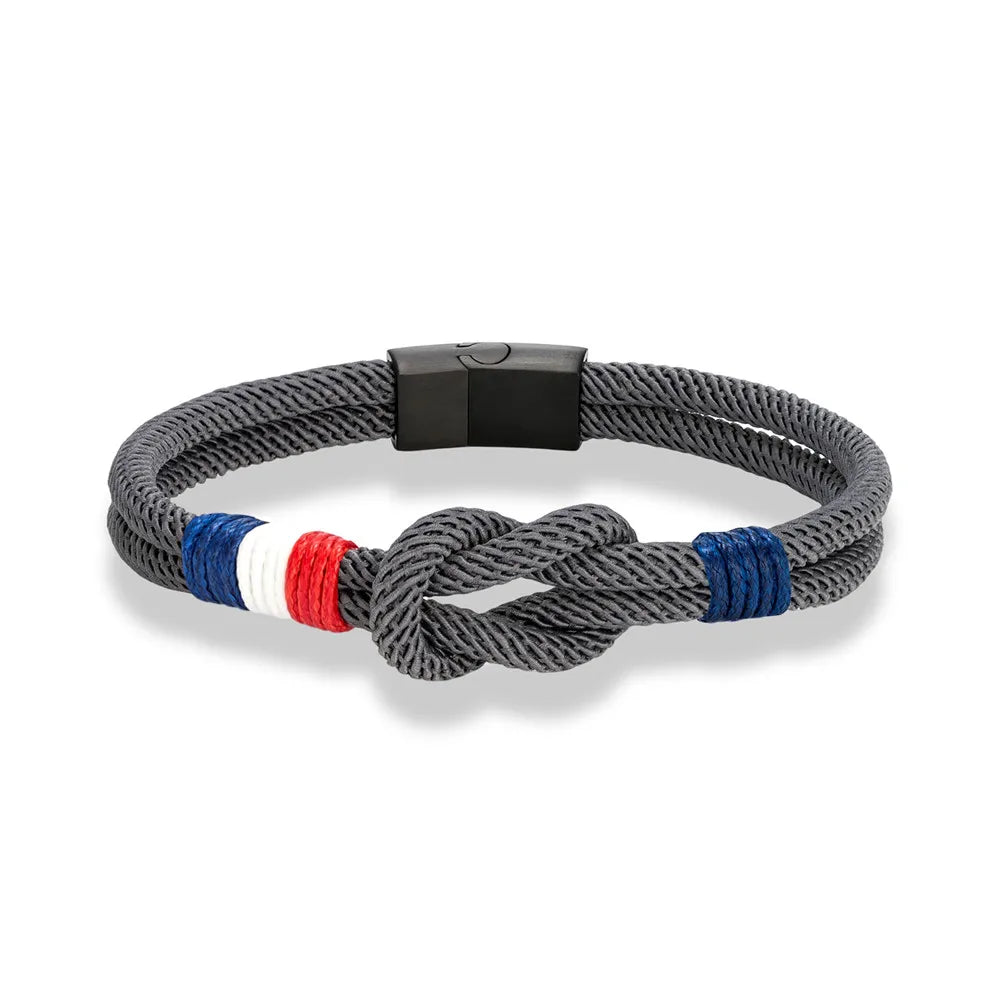 Black Stainless Steel Square Knot Rope Bracelet - Handmade Double-Layer France Flag Couple Jewelry - ZOOMNSTORE