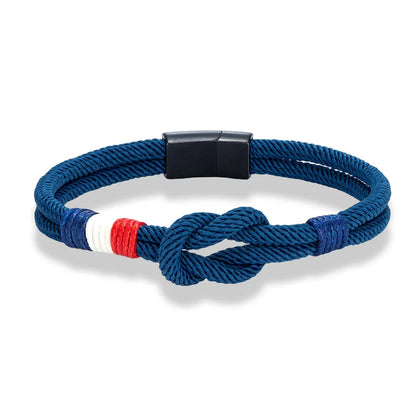 Black Stainless Steel Square Knot Rope Bracelet - Handmade Double-Layer France Flag Couple Jewelry - ZOOMNSTORE