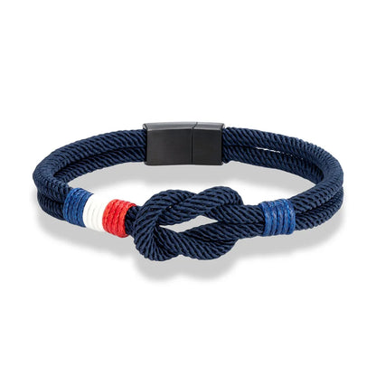 Black Stainless Steel Square Knot Rope Bracelet - Handmade Double-Layer France Flag Couple Jewelry - ZOOMNSTORE