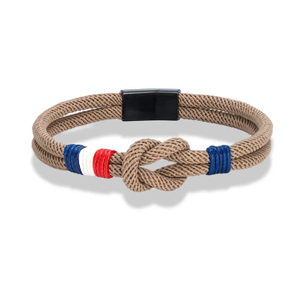 Black Stainless Steel Square Knot Rope Bracelet - Handmade Double-Layer France Flag Couple Jewelry - ZOOMNSTORE