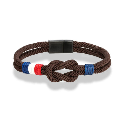 Black Stainless Steel Square Knot Rope Bracelet - Handmade Double-Layer France Flag Couple Jewelry - ZOOMNSTORE