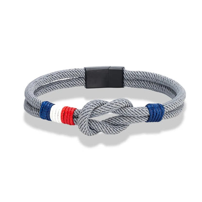 Black Stainless Steel Square Knot Rope Bracelet - Handmade Double-Layer France Flag Couple Jewelry - ZOOMNSTORE