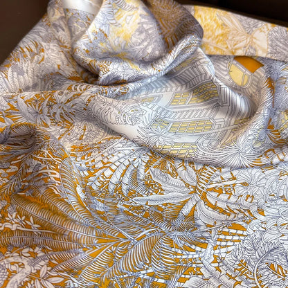 Bohemian Floral Silk Scarf - Tropical Leaf Head Wrap and Bandana - ZOOMNSTORE