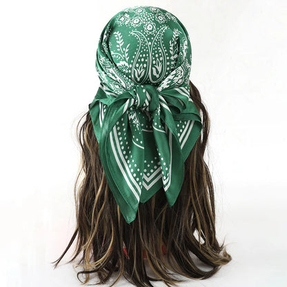 Bohemian Floral Silk Scarf - Tropical Leaf Head Wrap and Bandana - ZOOMNSTORE