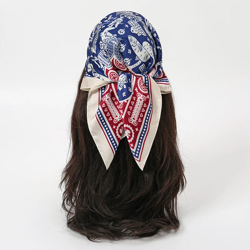 Bohemian Floral Silk Scarf - Tropical Leaf Head Wrap and Bandana - ZOOMNSTORE