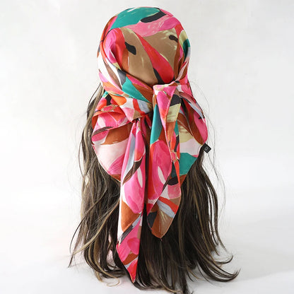 Bohemian Floral Silk Scarf - Tropical Leaf Head Wrap and Bandana - ZOOMNSTORE