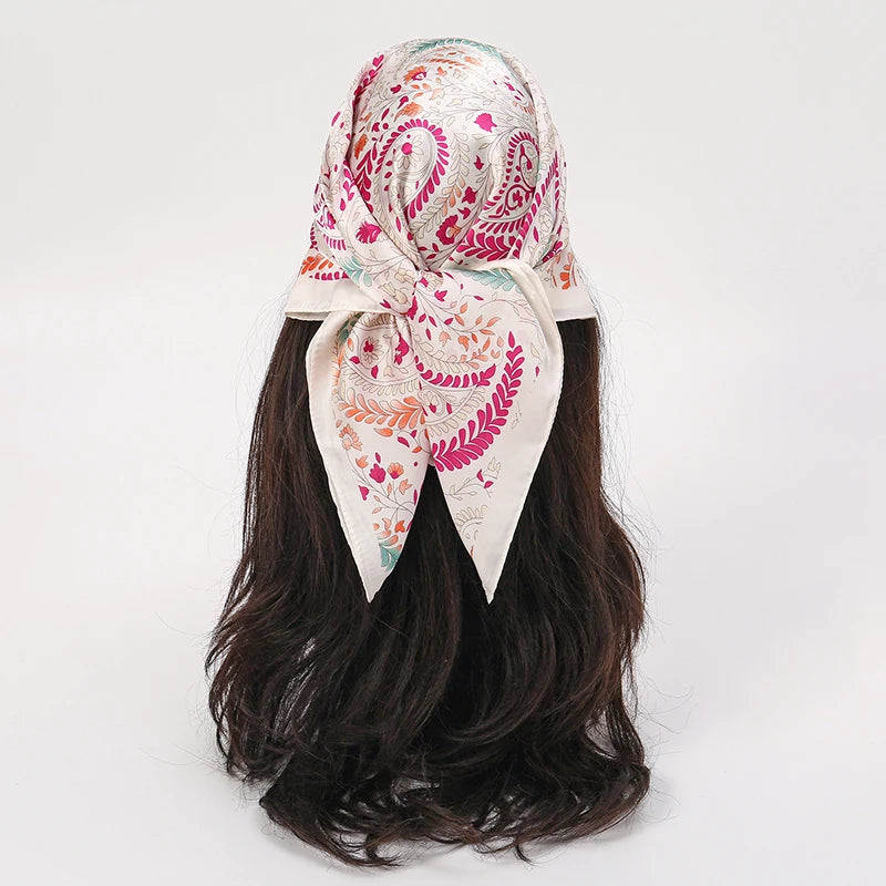 Bohemian Floral Silk Scarf - Tropical Leaf Head Wrap and Bandana - ZOOMNSTORE