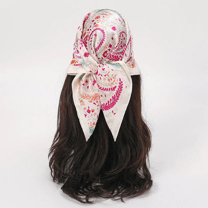 Bohemian Floral Silk Scarf - Tropical Leaf Head Wrap and Bandana - ZOOMNSTORE