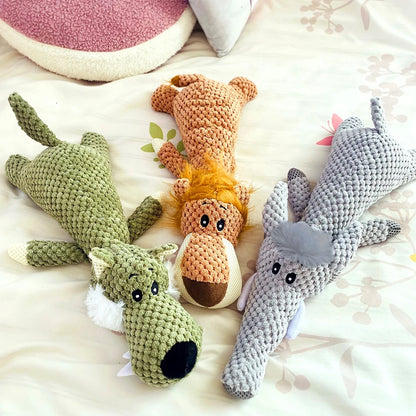 Squeaky Plush Dog Toy - Bite-Resistant Lion Wolf  Elephant for Small  Medium Dogs - ZOOMNSTORE