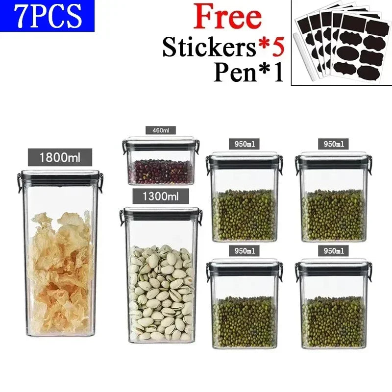 460-1800ml Sets Kitchen Stackable Sealed Jar Plastic Food Storage Box Multigrain Tank Bottle Dried Fruit Tea Storage Containers - ZOOMNSTORE