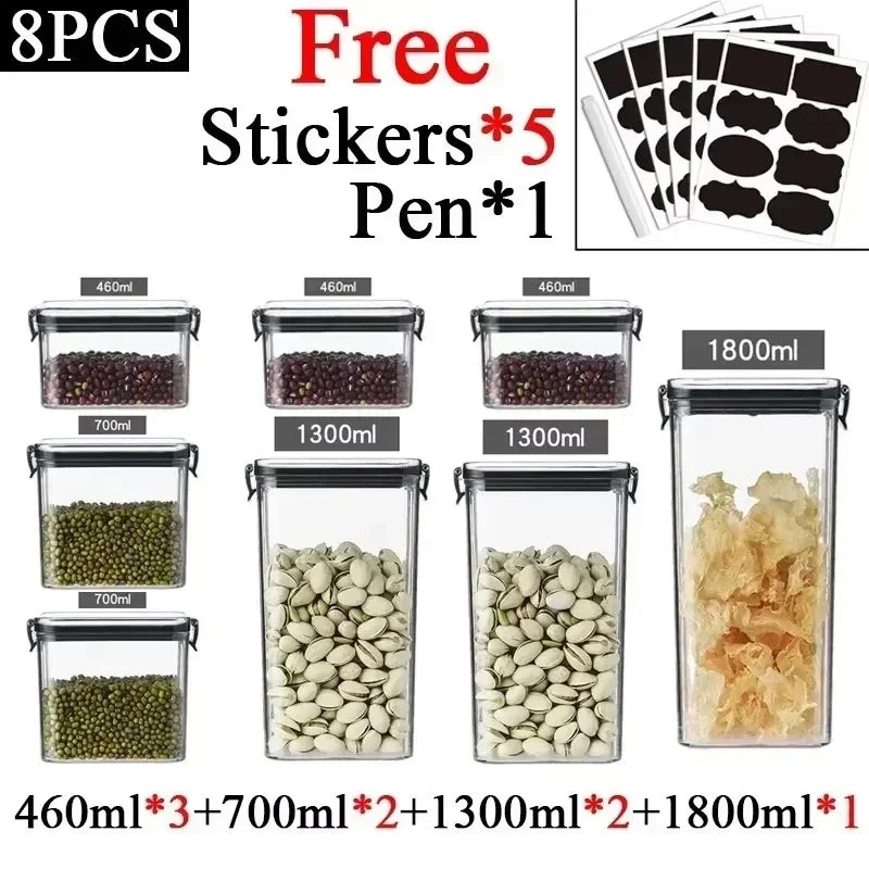 460-1800ml Sets Kitchen Stackable Sealed Jar Plastic Food Storage Box Multigrain Tank Bottle Dried Fruit Tea Storage Containers - ZOOMNSTORE
