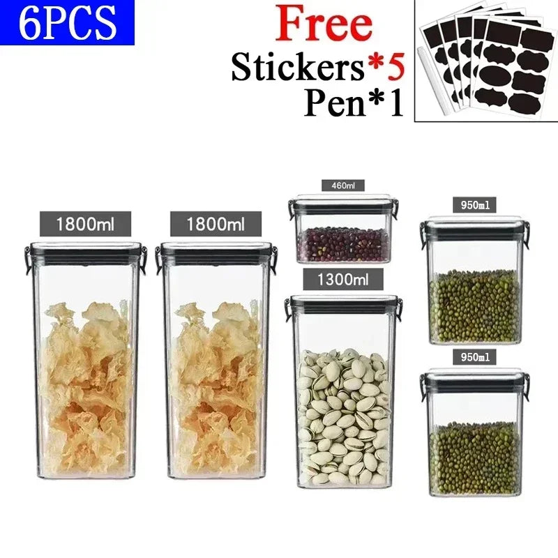 460-1800ml Sets Kitchen Stackable Sealed Jar Plastic Food Storage Box Multigrain Tank Bottle Dried Fruit Tea Storage Containers - ZOOMNSTORE