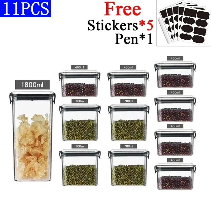 460-1800ml Sets Kitchen Stackable Sealed Jar Plastic Food Storage Box Multigrain Tank Bottle Dried Fruit Tea Storage Containers - ZOOMNSTORE