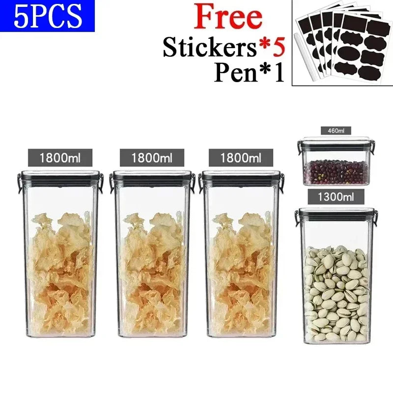 460-1800ml Sets Kitchen Stackable Sealed Jar Plastic Food Storage Box Multigrain Tank Bottle Dried Fruit Tea Storage Containers - ZOOMNSTORE