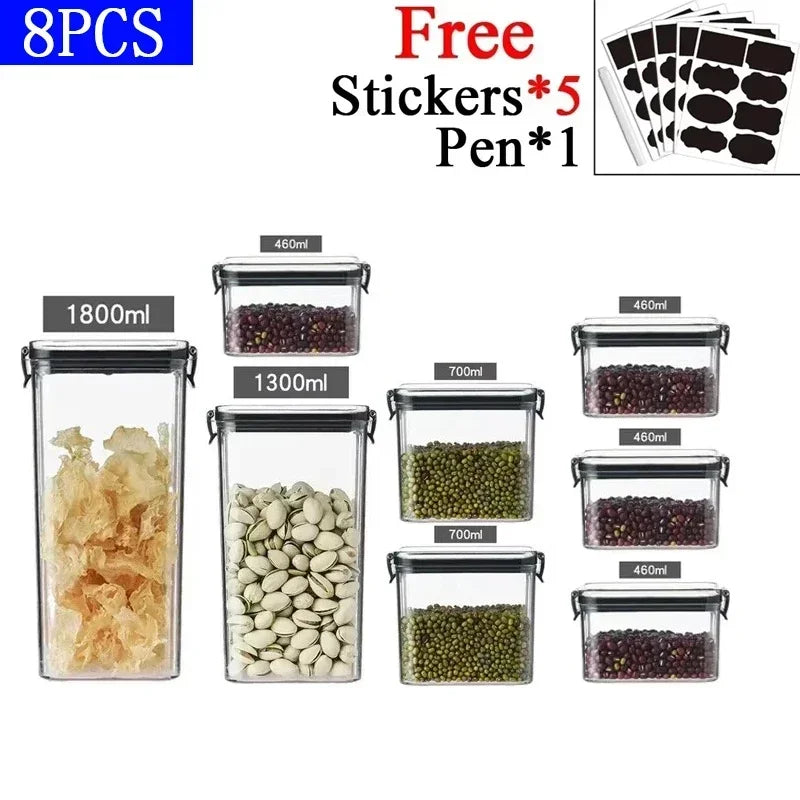 460-1800ml Sets Kitchen Stackable Sealed Jar Plastic Food Storage Box Multigrain Tank Bottle Dried Fruit Tea Storage Containers - ZOOMNSTORE