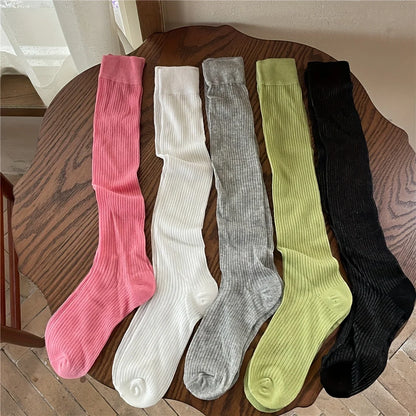Korean Vertical Striped Long Tube Socks - Versatile SpringSummer Stacked Socks - ZOOMNSTORE
