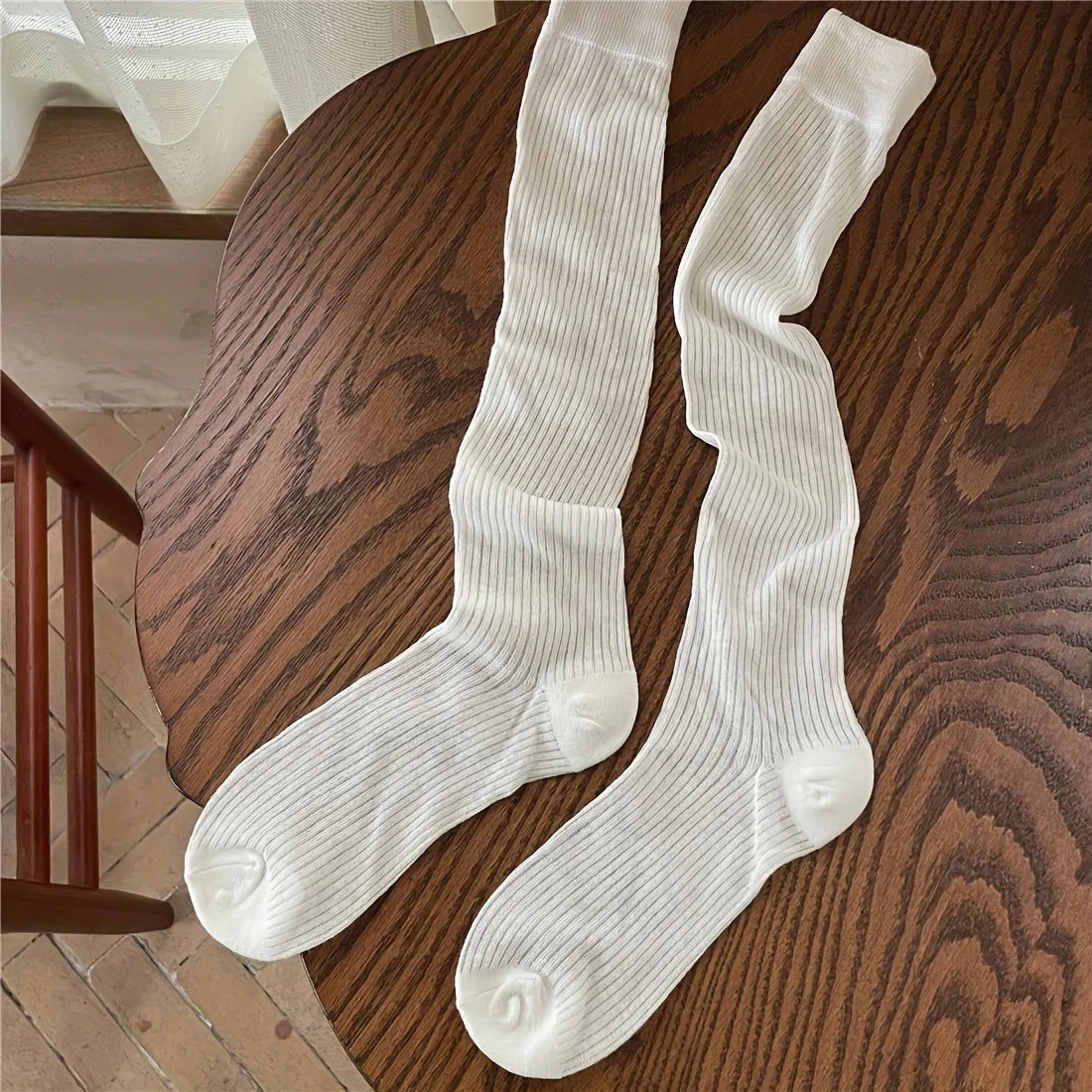 Korean Vertical Striped Long Tube Socks - Versatile SpringSummer Stacked Socks - ZOOMNSTORE