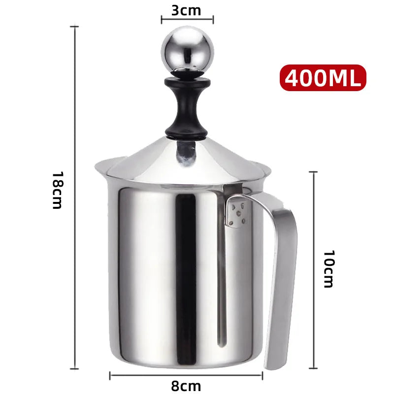 Stainless Milk Frother - 400ML Double Mesh Creamer With Heat Resistant Handle - ZOOMNSTORE