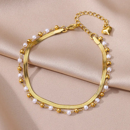 Stainless Steel Imitation Pearl Anklet - Gold Color Beach Accessories for Women - ZOOMNSTORE