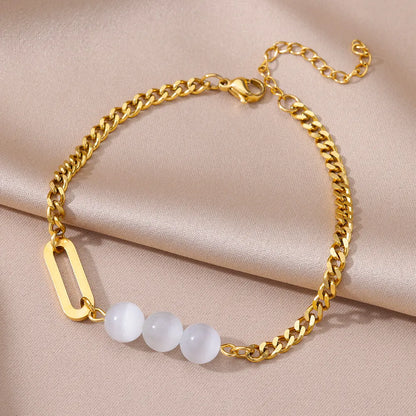 Stainless Steel Imitation Pearl Anklet - Gold Color Beach Accessories for Women - ZOOMNSTORE