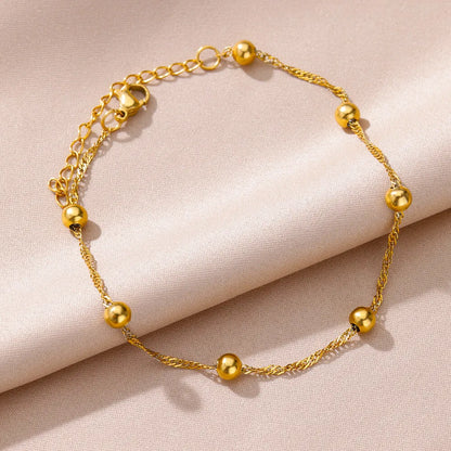 Stainless Steel Imitation Pearl Anklet - Gold Color Beach Accessories for Women - ZOOMNSTORE