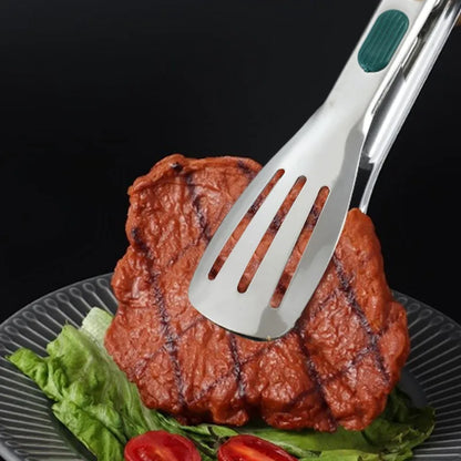 Stainless Steel BBQ Tongs - Non-Slip Silicone Handle Food Clip for Meat Salad and Baking - ZOOMNSTORE