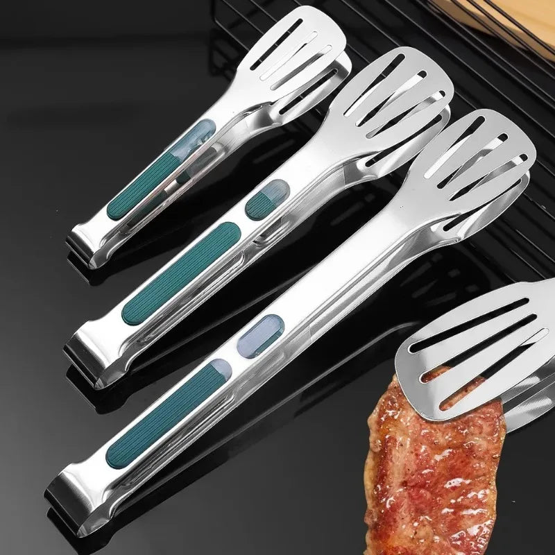 Stainless Steel BBQ Tongs - Non-Slip Silicone Handle Food Clip for Meat Salad and Baking - ZOOMNSTORE