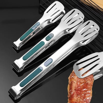 Stainless Steel BBQ Tongs - Non-Slip Silicone Handle Food Clip for Meat Salad and Baking - ZOOMNSTORE