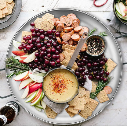 Stainless Steel Camping Plates - 20cm Round Metal Dish Set with Cotton Bag for BBQ Snacks and Salad 4 Pack - ZOOMNSTORE