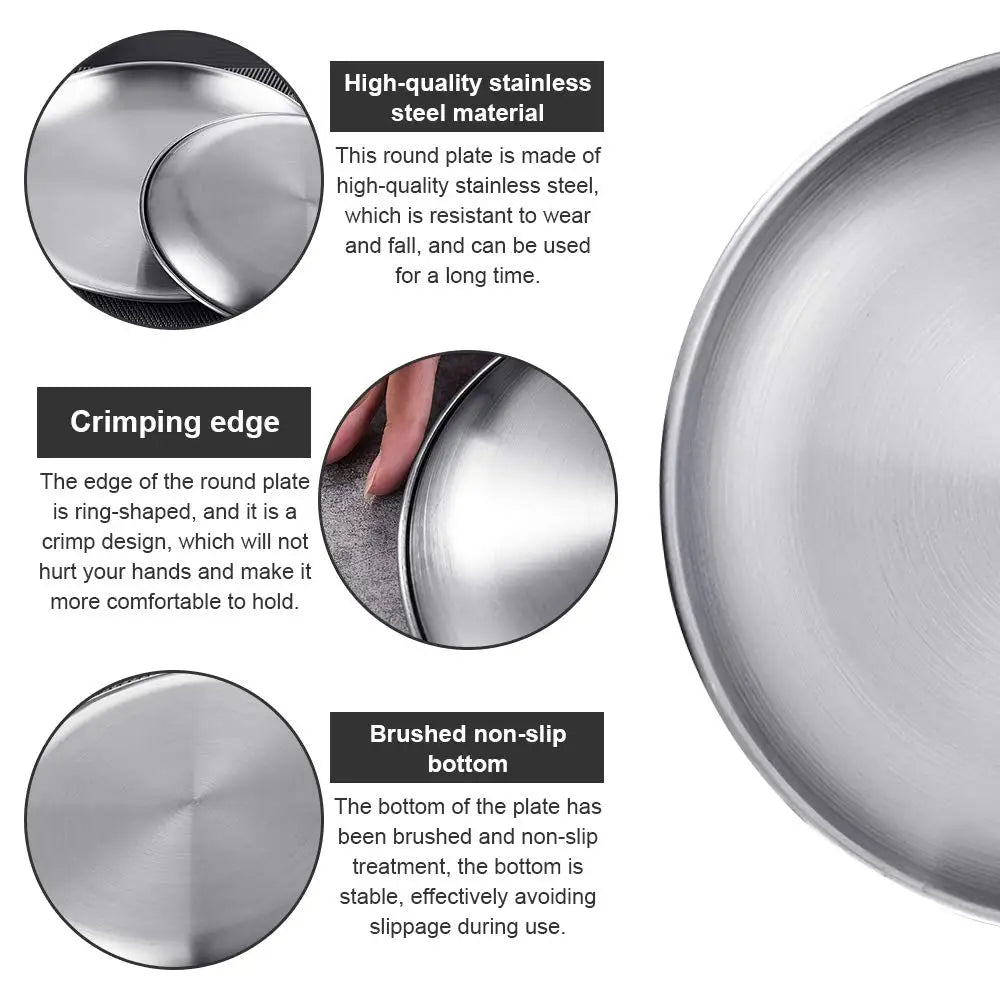 Stainless Steel Camping Plates - 20cm Round Metal Dish Set with Cotton Bag for BBQ Snacks and Salad 4 Pack - ZOOMNSTORE