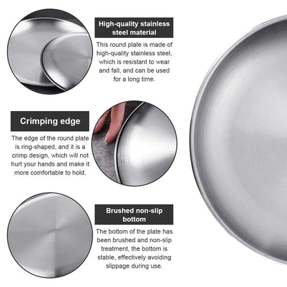 Stainless Steel Camping Plates - 20cm Round Metal Dish Set with Cotton Bag for BBQ Snacks and Salad 4 Pack - ZOOMNSTORE
