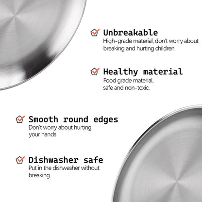 Stainless Steel Camping Plates - 20cm Round Metal Dish Set with Cotton Bag for BBQ Snacks and Salad 4 Pack - ZOOMNSTORE