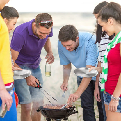 Stainless Steel Camping Plates - 20cm Round Metal Dish Set with Cotton Bag for BBQ Snacks and Salad 4 Pack - ZOOMNSTORE