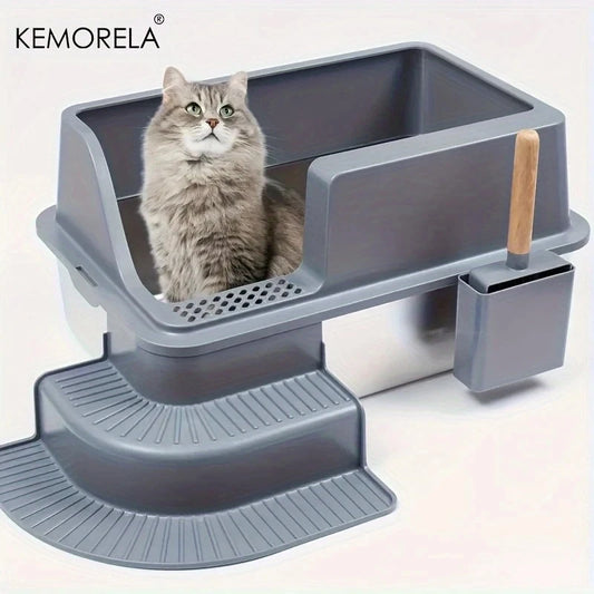 Extra Large 20L Stainless Steel Cat Litter Box - Splash-Proof Easy to Clean Odorless Toilet - ZOOMNSTORE