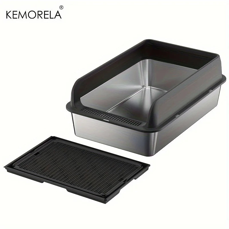 Extra Large Stainless Steel Enclosed Cat Litter Box with Lid - Leak-Proof High-Sided Litter Pan - ZOOMNSTORE